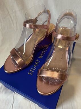 Stuart Weitzman Dancer 75 Wedge Sandals Metallic Cotton Candy Size 8 (38.5)